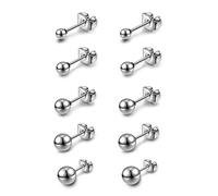 JOVIVI Silver Stud Earrings for Women Girls, 5 Pairs Stainless Steel Round Ball Stud Earrings Set, Hypoallergenic Barbell Earring Ear Studs Men Jewellery,Size: 3, 4, 5, 6, 8mm