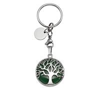 JOVIVI Silver Tree of Life Green Aventurine Crystal Healing Reiki Chakra Natural Gemstone Pendant Keyring Keychain Handmade DIY ID Tag Key Ring
