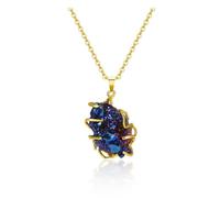 Jovivi Titanium Coated Blue Crystal Quartz Gold Plated Necklace Healing Crystal Cluster Geode Agate Gemstone Pendant Jewellery Spiritual Gifts For Women