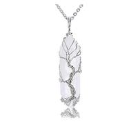 JOVIVI Tree of Life Clear Quartz Crystal Pendant Necklace Silver Wire Wrapped Gemstone Healing Point Chakra Quartz Necklace for Women Men