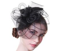 Jovono 20s Flower Lace Headband Veil Fascinator Hats Bridal Cocktail Tea Party Headpiece for Women (Black)