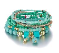 Jovono Boho Beaded Stackable Bracelets Layered Elastic Hand Chain Vintage Colorful Seeds Beads Bracelet Chains Set for Women(8PCS) (Green)