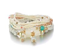 Jovono Boho Beaded Stackable Bracelets Layered Elastic Hand Chain Vintage Colorful Seeds Beads Bracelet Chains Set for Women(8PCS) (White)