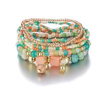 Jovono Boho Beaded Stackable Bracelets Layered Elastic Hand Chain Vintage Colorful Seeds Beads Bracelet Chains Set for Women(8PCS) (Colorful)