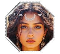 Jovono Boho Head Chain with Crystal and Hollow-out Decorative Pattern Headpiece Fashion Hair Accesories for Women and Girls (Silver+Black)
