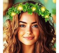 Jovono Light Up Leaf Headband Crown Green LED Wreath Hair Crowns Bride Wedding Fairy Garland Crown Festival Headpiece for Women (Warm, Free Size)