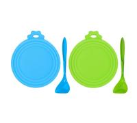 Jovrelant 2 Pack Silicone Can Lids for Tins with Spoons, Universal Tin Can Covers Lids for Dog & Cat Food Storage, Fit 3 Standard Size Cans-Tops (Blue, Green)
