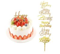 Jovrelant 6 Pcs Gold Happy Birthday Cake Toppers, Mirror Acrylic Cake Inserts, Birthday Party Decorations