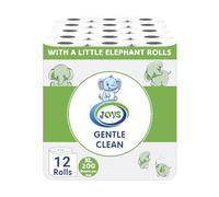 JOVS 3 Ply Toilet Roll Bulk Buy Pack of 12 Quilted Mega Toilet Rolls - Eco Friendly, Recycled, Gentle, Clean, Soft and Multipack Classic Loo Tissue Paper 200 Sheets, Biodegradable