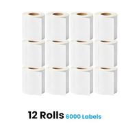 JOVS White Sticky Labels on a Roll 4x6 Thermal Labels (100 × 150 mm / 4" × 6") | White Label Stickers Roll for Direct Thermal Printers, Shipping and Address Label (12 Roll (6000 Labels))