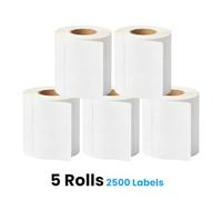 JOVS White Sticky Labels on a Roll 4x6 Thermal Labels, Pack of 5 (2500 Labels) (100 × 150 mm / 4" × 6") | White Label Stickers Roll for Direct Thermal Printers, Shipping and Address Label.