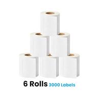 JOVS White Sticky Labels on a Roll 4x6 Thermal Labels, Pack of 6 (3000 Labels) (100 × 150 mm / 4" × 6") | White Label Stickers Roll for Direct Thermal Printers, Shipping and Address Label.