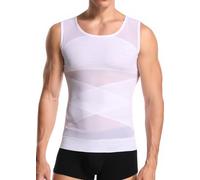 Joweechy Men Body Shaper Gynecomastia Vest Tops Tummy Control Slimming Undershirt Base Layer(White,L)