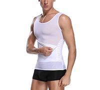 Joweechy Men Slimming Body Shaper Compression Vest Posture Corrector Tummy Control Shapewear Undershirt Tank Top with Waist Trainer Belt White,L