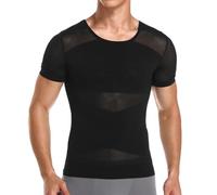 Joweechy Men's Shapewear Compression Shirt Slimming Body Shaper Tummy Control Undershirt Short Sleeve Breathable Invisible Black,M