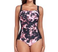 Joweechy One Piece Swimming Costume Women Ruched Tummy Control Swimwear Scoop Neck Padded Swimsuit Bathing Suits Flower,M