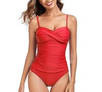 Joweechy Swimming Costume for Women Twist-Front One Piece Tummy Control Swimsuits for Women Swimwear Bathing Suit Plus Size(L,Red)