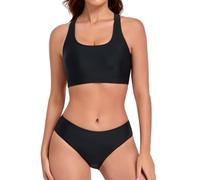 Joweechy Women's Bikini Set Sporty Scoop Neck Racerback Padded Two Piece Swimsuit Swimming Costumes XL,Black