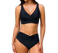 Joweechy Women's Bikini Sets V Neck High Waisted Crossover Tummy Control | Twist Front,Ruched,Fully Lined,Two Piece Swimsuit,Swimming Costumes