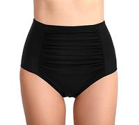 Joweechy Womens High Waisted Bikini Bottoms Retro Ruched Front Swim Briefs | Built-in Mesh Lined Tummy Control Full Back Coverage Bikini Bottom