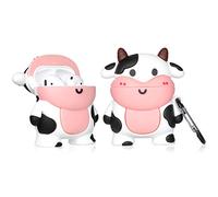 Jowhep Case for AirPod 2/1 Cartoon Design Cute Silicone Cover Keychain Fashion Funny Fun Unique Cool Animal 3D Soft for Air Pods Girls Kids Women Boys Kawaii Shell Cases for AirPods 1/2 Smile Cow
