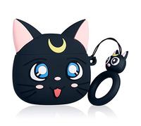 Jowhep Case for AirPod 2/1 Cartoon Design Cute Silicone Cover with Keychain Fashion Funny Shockproof Soft Protective Skin for Air Pods Girls Kids Kawaii Food Shell Cases for AirPods 1/2 Black Luna Cat