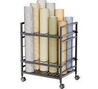 Jowkou Blueprint Storage Rack Cart, 12-Slot Blueprint Holder with Wheels, Construction Plan Map Holder, Blue Print Storage Organiser Table, Black