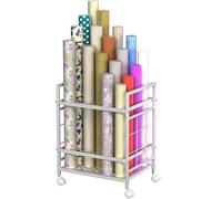 Jowkou Blueprint Storage Rack Cart, 20-Slot Blueprint Holder with Wheels, Construction PlanMap Holder, Blue Print Storage Organiser Table, White