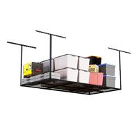 Jowkou Garage Ceiling Storage Rack, 3x6ft Overhead Storage System, Heavy-Duty Steel Hanging Rack Holds 220kg for Garage Organisation, Adjustable Loft Shelving, Easy DIY Install, Black