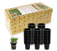 Jowlawn 1" Rockwool Cubes for Hydroponics 200 Plugs with 50 Pack 1.5 inch Net Pots Hydroponics Supplies Cups for Rooting, Clone Plants, Starting Seeds, Ideal Rockwool for Hydroponic Growing