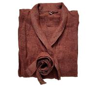 JOWOLLINA Unisex Bathrobe Dressing Gown with Shawl Collar 100% Linen Soft Washed Finish Houndstooth Pattern, Orange-anthracite, Small - Medium