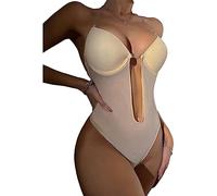 Jowowha Bodysuit Shapewear for Women Tummy Control Dress Backless Bodysuit Tops Body Shaper with Built-in Bra Mesh Nude M