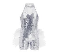 Jowowha Girls Sequin Dance Dress Hip Hop Jazz Performance Outfit for Kids Sleeveless Leotard Dance Costume White A 15-16 Years