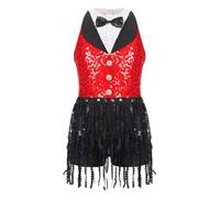 Jowowha Girls Sequins Tassel Hem Latin Dance Dress Leotard Rumba Samba Jazz Dance Dress Costumes G1990Red 13-14 Years