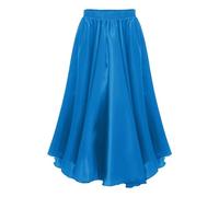 Jowowha Girls Stretched Flowy Satin Long Full Circle Dance Skirt for Spanish Bull Gypsy Flamenco Dance Performance Sky Blue 7-8 Years