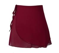 Jowowha Girls Women Basic Chiffon Ballet Dance Wrap Around Skirt Gymnastics Skate Leotards Tutu Skirt with Adjustable Waist Tie Burgundy C One Size