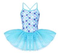 Jowowha Gymnastics Skirted Leotards for Girls Ballet Tutu Dance Dress Glitter Mermaid Costume Gymnastic Skirt Blue Fish Scales 4-5 Years