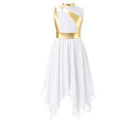 Jowowha Kids Girls Asymmetrical Lyrical Contemporary Dance Dress Child Liturgical Praise Dance Tunic Pullover White 5-6 Years