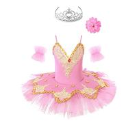 Jowowha Kids Girls Embroidered Flower Rhinestone Sequins Ballet Tutu Dress Swan Lake Party Ballerina Dance Competition Costume 03#Pink 7-8 Years