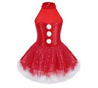 Jowowha Kids Sequins Figure Ice Skating Baton Twirling Dress Girls Christmas Santa Snowman Costume Tutu Leotard Dress Red 8 Years