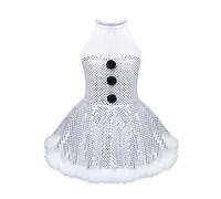 Jowowha Kids Sequins Figure Ice Skating Baton Twirling Dress Girls Christmas Santa Snowman Costume Tutu Leotard Dress White 10 Years