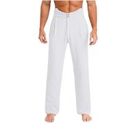 Jowowha Mens Latin Ballet Dance Long Pants Loose Fit Trousers Latin Ballroom Tango Dance Trousers White L