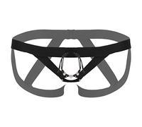 Jowowha Mens Stretchy Jockstrap Lingerie Low Rise G-String Thong T-Back Underpants with Metal O-Ring Black C One Size