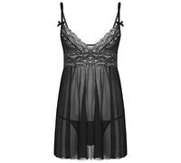 Jowowha Sissy Men Silk Satin Lingerie Baby Doll Nightdress Chemise Dress Robe Gown Nightwear Underwear Black Lace Mesh XXL
