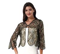 Jowowha Women 1920s Sequin Hollow Lace Shawl Wraps Evening Cape Flapper Cover Up Bridal Bolero Shrug Gold One Size
