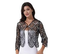 Jowowha Women 1920s Sequin Hollow Lace Shawl Wraps Evening Cape Flapper Cover Up Bridal Bolero Shrug Silver One Size