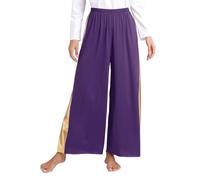 Jowowha Women's Praise Dance Palazzo Pants Metallic Patchwork Wide-Leg Trousers for Liturgical Dance Purple XXL