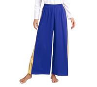 Jowowha Women's Praise Dance Palazzo Pants Metallic Patchwork Wide-Leg Trousers for Liturgical Dance Blue S