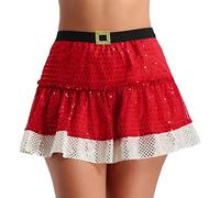 Jowowha Women's Running Tutu Skirts Santa Shiny Sequined Christmas Holiday Party Cosplay Costume Red S