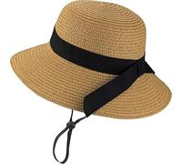JowTreex Girls Wide-Brim Straw Sun Hat Foldable Summer Beach Cap Adjustable Floppy Hats with Bowknot (as8, Age, 9_Years, 17_Years, 9-17 Years, Khaki)